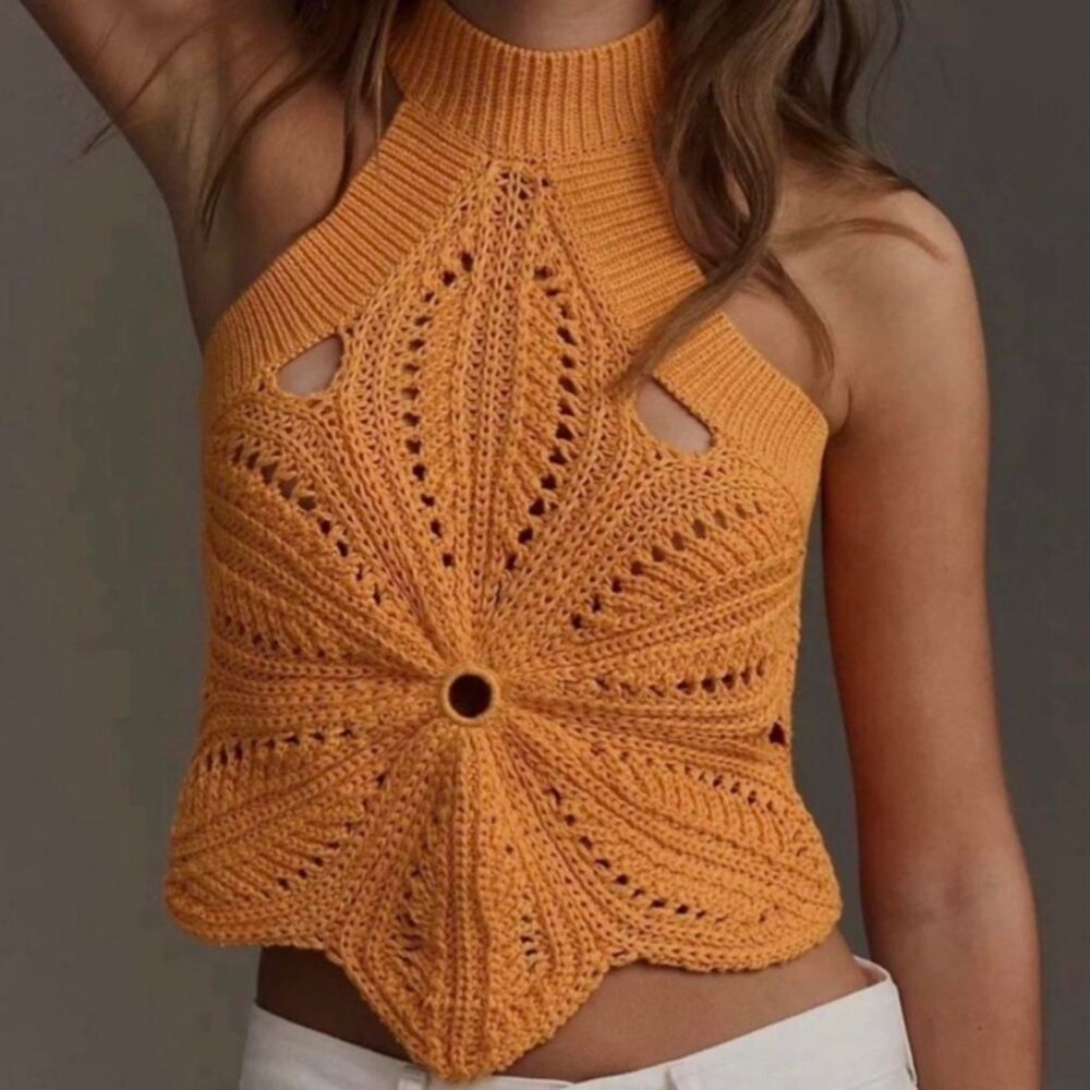 Anthropologie | Orange Halter Flower Tank | XS | NWT